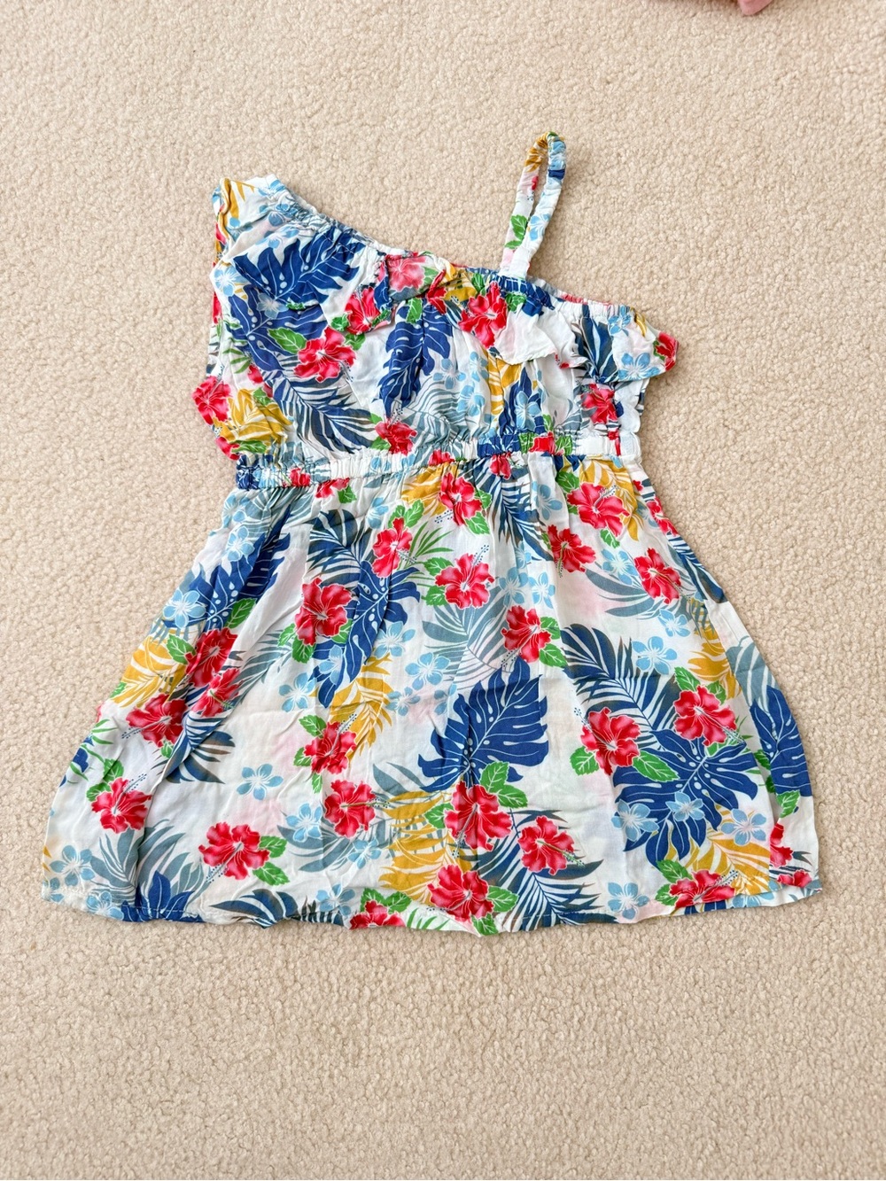 Elle Girls One-Shoulder Floral Tank Top - White, Blue, Red, Yellow